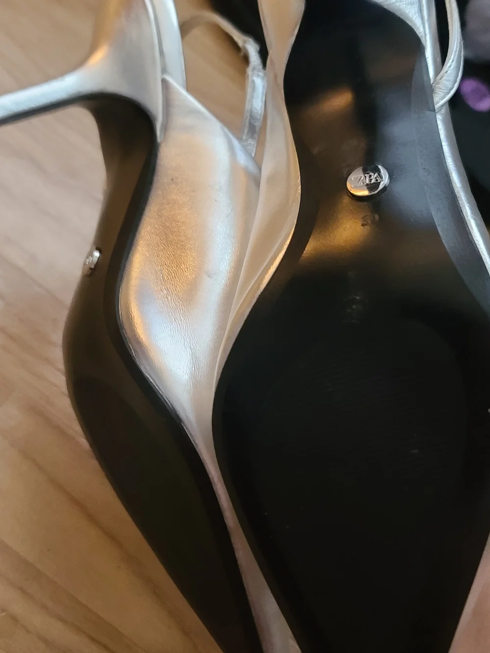 Zara Metallic Silver Pointed Slingback Heels